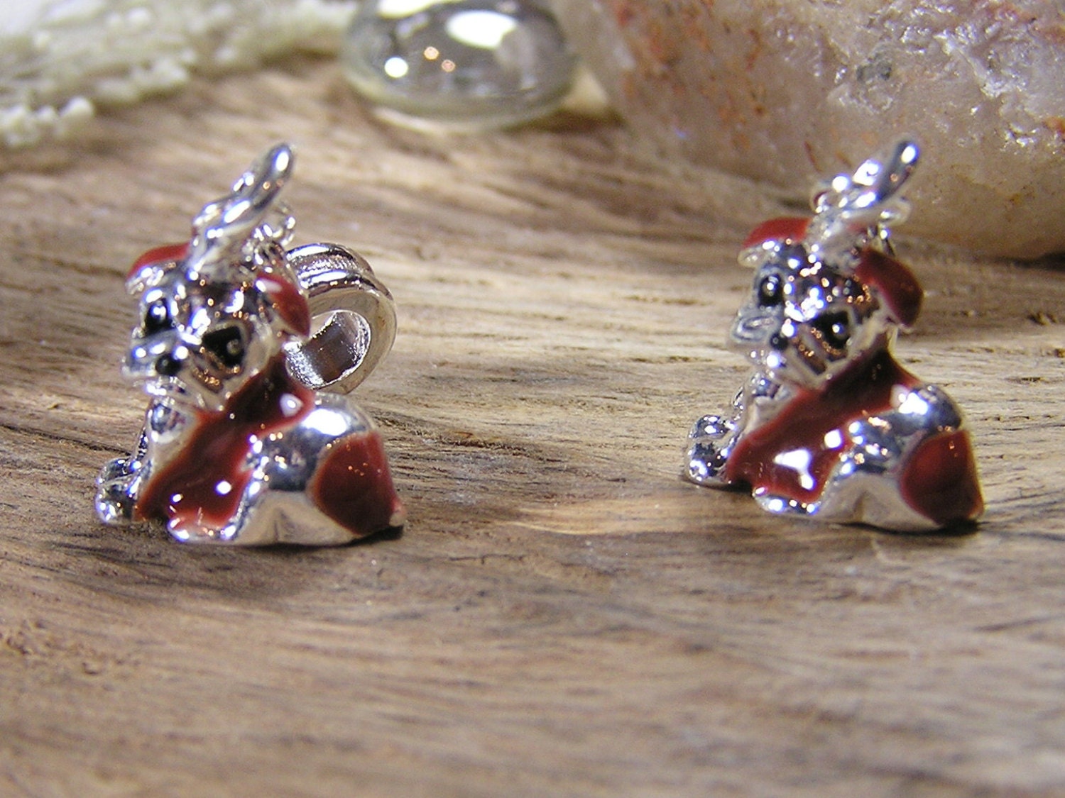 English Bulldog Puppy Charm Lobster Claw Clip or European Charm Bail (Your Choice) - 1 piece - Sale