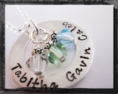Hand Stamped Washer Necklace - Names and Birthstones