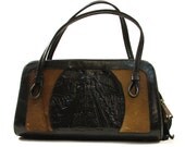 70s Tooled Leather & Cow Hide Purse / Mexican / Southwest / Hippie
