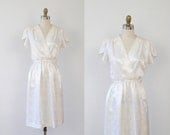 White Cocktail Dress Silky Petal Sleeve - L