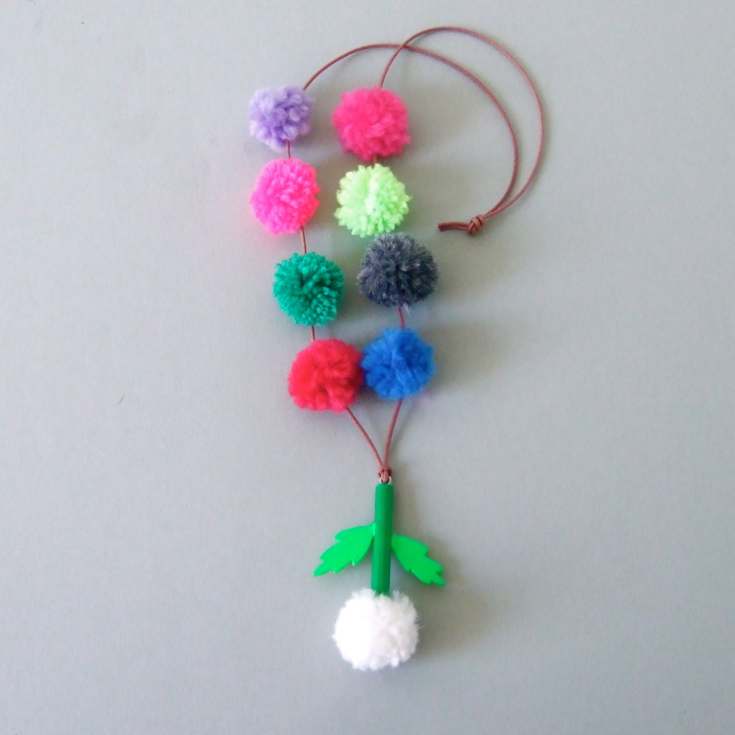 wood necklace with pompoms