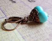 Turquoise Earrings Antique Copper Lever Back Ear Wire
