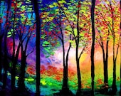 Oil painting abstract landscape original huge forest by Aja Autumn Eve 2 24x36