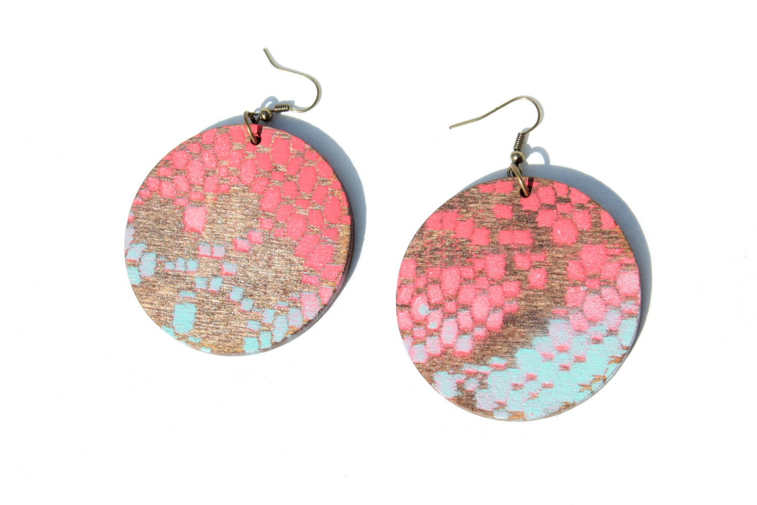 Seafoam and Neon Red Lace Earrings
