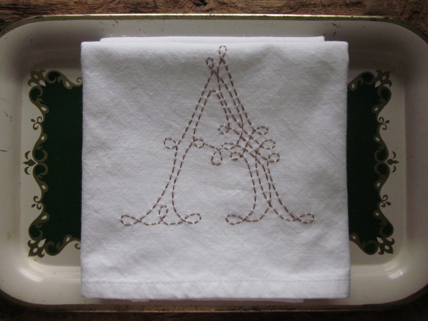 your letter and color - custom hand-embroidered monogram tea/dish/hand towel in various colors