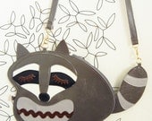 Large Kyle the Raccoon Vintage Inspired Grey Vinyl Side Strap Clutch Purse Bag