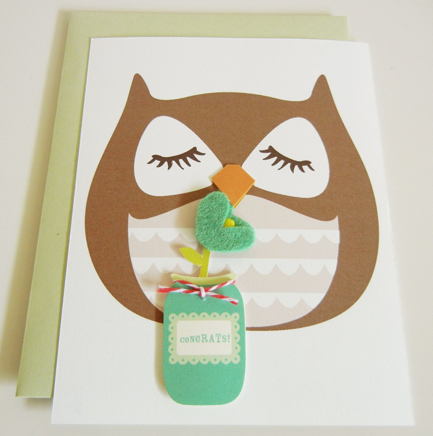Stewart the Owl Congratulations Felt Ocean Blue Flower Blank Note Card with Envelope