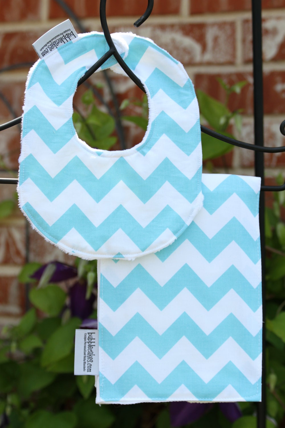 Aqua Chevron Baby Bib and Burp Cloth Set - Burpcloth - Bib - Chevron Bib - Chevron Burp Cloth - Boy Baby Gift Set