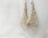 Pink Beaded Earrings, Wire Earrings, Fairy Bells, Wire Crochet Earrings, Pink Wedding Earrings, Pink Bridal Earrings, Pink Prom Jewelry
