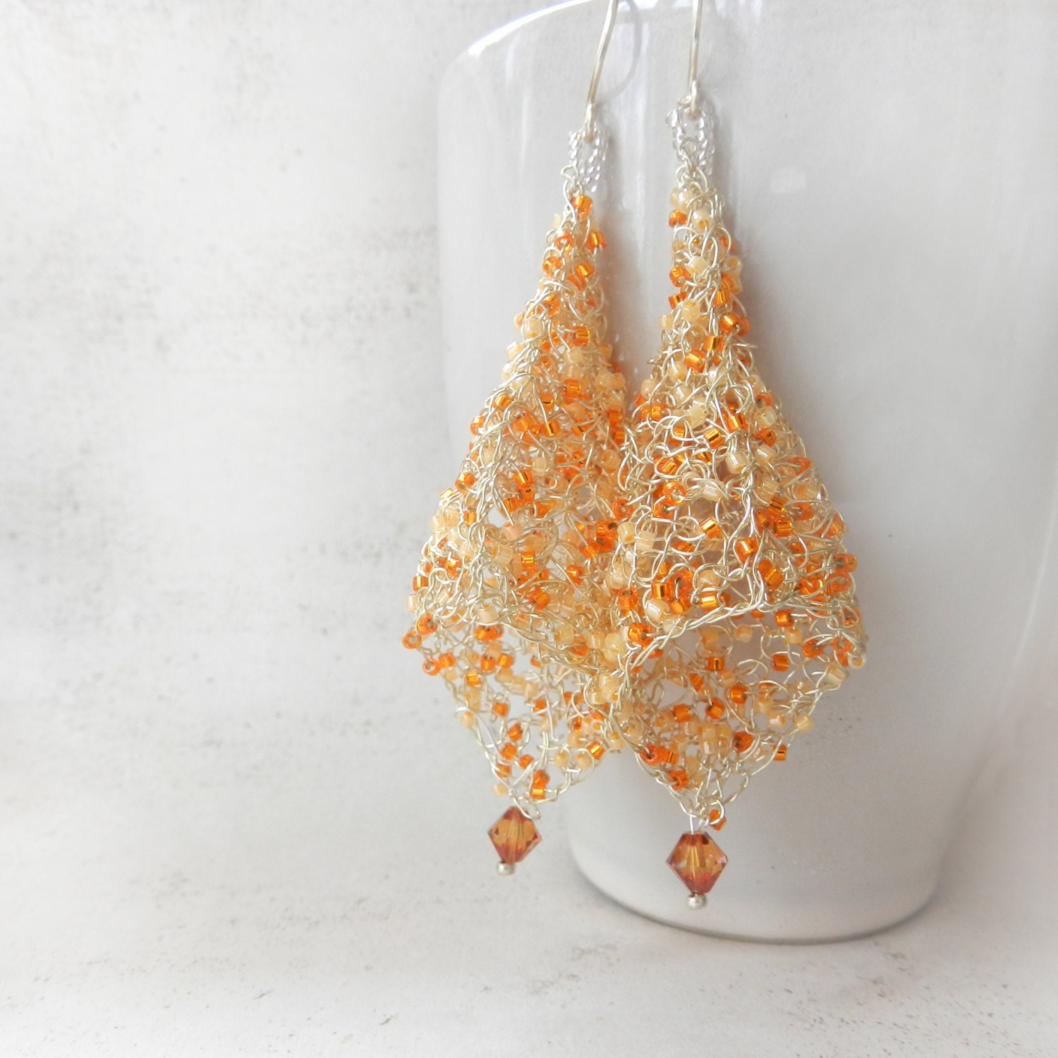 Creamsicle Earrings, Renaissance Jewelry, Wire Crochet Earrings, Tangerine Earrings, Statement Earrings, Fairy Jewelry, Fairy Bells