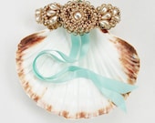 Ring Bearer Scallop Shell - Ring Bearer Alternative - Beach Wedding - Seafoam
