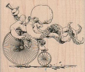 rubber stamps Rubber stamp wood Octopus Otto's Sweet Ride by Brian Kesinger 19049   Octopus bicycle