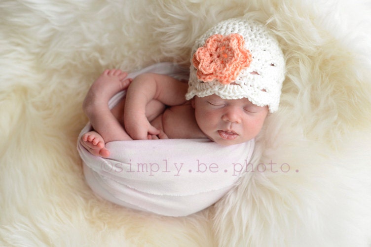 Newborn Hat, Crochet Baby Hat, Baby Girl Crochet Hat, Tea Rose Flower Hat, READY TO SHIP