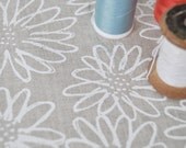 white on linen Scruffy Daisy screen printed fabric