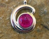 Small Fused Glass Pendant, Dichroic Fused Glass Pendant   -  HOT Pink in a Silver Setting