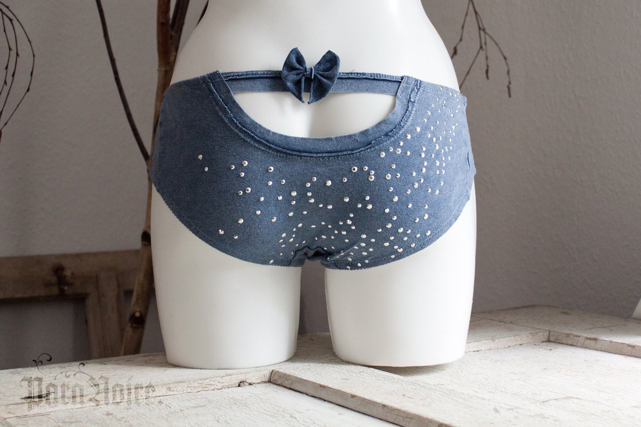 one of a kind - Sparkly "Peek-a-Boo" Panty - dove blue cotton jersey panties with cute cut-out in the back - size 94 (small)