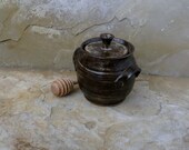 Burnt Iron Brown Handmade Stoneware Ceramic Pottery Honey Crock Canister