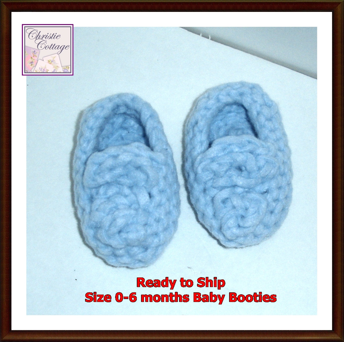 Baby Booties, Size 0-6 months, Baby Blue, Boy, Fleece, Crocheted, Ready2Ship
