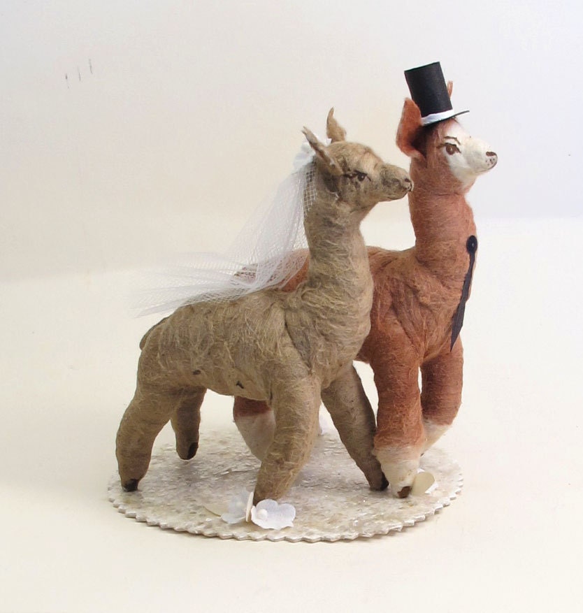Vintage Style Spun Cotton Llama/Alpaca Wedding Topper OOAK