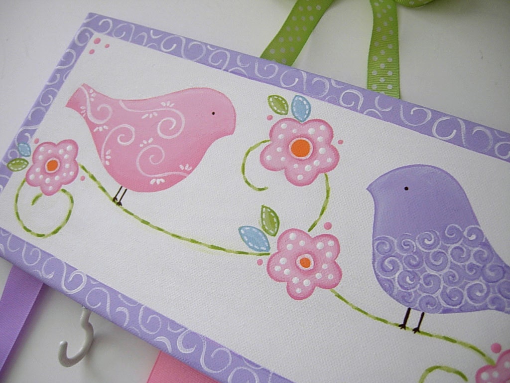 LOVE BIRDs Hair Bow Holder w/ hooks Nail Cover..for clips barrettes clippies..Pink Purple Lavender... Painted And Ready to Ship