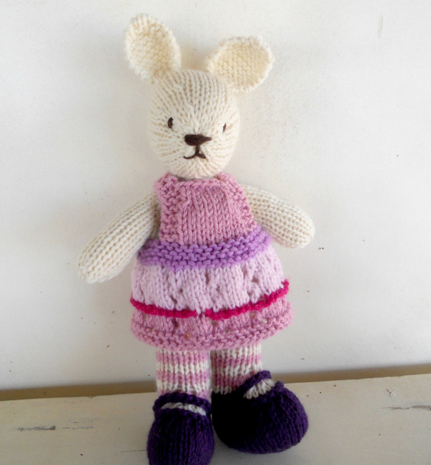 Eco Friendly Kids Toy, Natural Stuffed Animal Toy, Bunny Rabbit, Waldorf Toy,  handKnit by Woolies - Ready to Ship