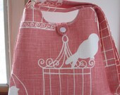 Market Bag Shoulder bag Adjustable Shoulder Strap IPad  Bird in a Cage in Melon Decorator Fabric Vintage Button
