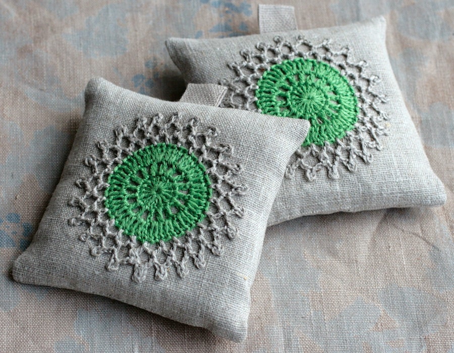 Lavender sachets -- crochet motif -- set of 2