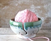 Yarn Bowl, White and Jade Green,  Knitters Bowl, Yarn Pot, Fiber Fibre Holder, Ready to Ship - AntB