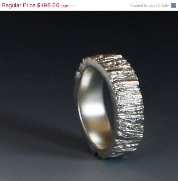 Men's Tree Trunk ring, sterling silver, 7mm, your size, bright silver