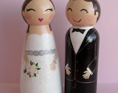 Hand Painted Love Boxes Custom Wedding Bride Groom Cake Topper Kokeshi Peg Dolls Wood