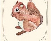Squirrel Illustration Watercolor Art Print 8x10 - Little Squirrel