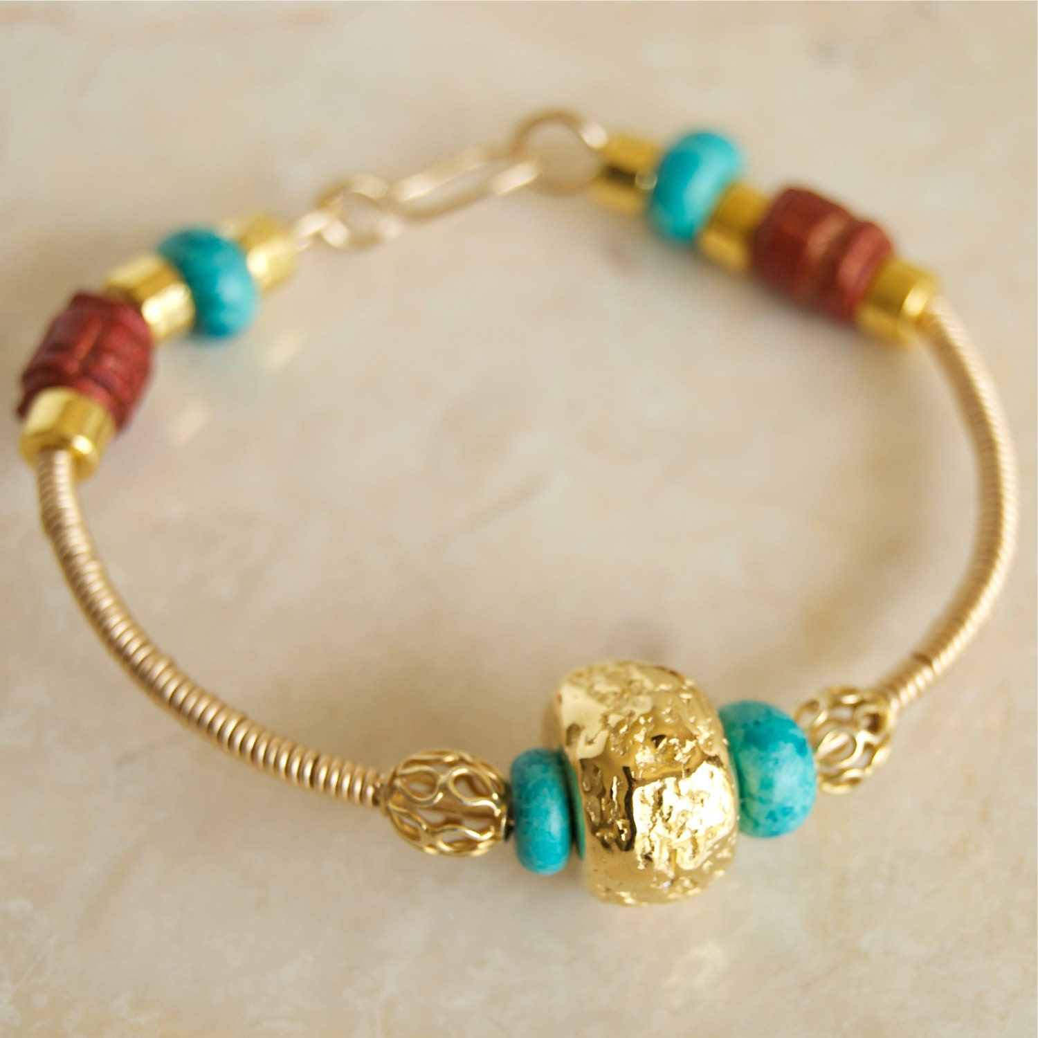 Gold Bangle Greek Beads Bangle Bracelet Ancient Greek Jewelry Wire Wrapped Bracelet Designer Handmade Ethnic Jewelry