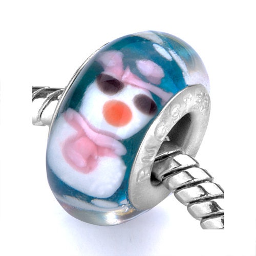 European Beads Authentic Pugster Murano Lampwork Snowman bead