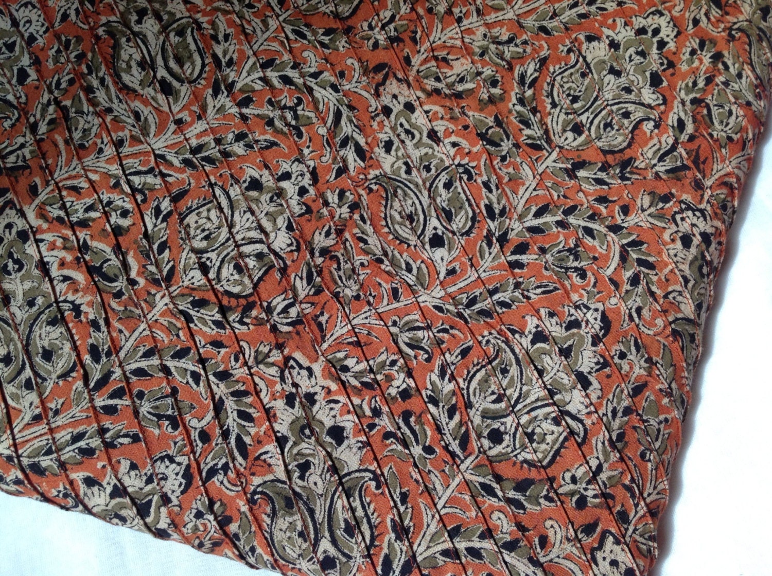 Handprinted and Pintucked Kalamkari Cotton