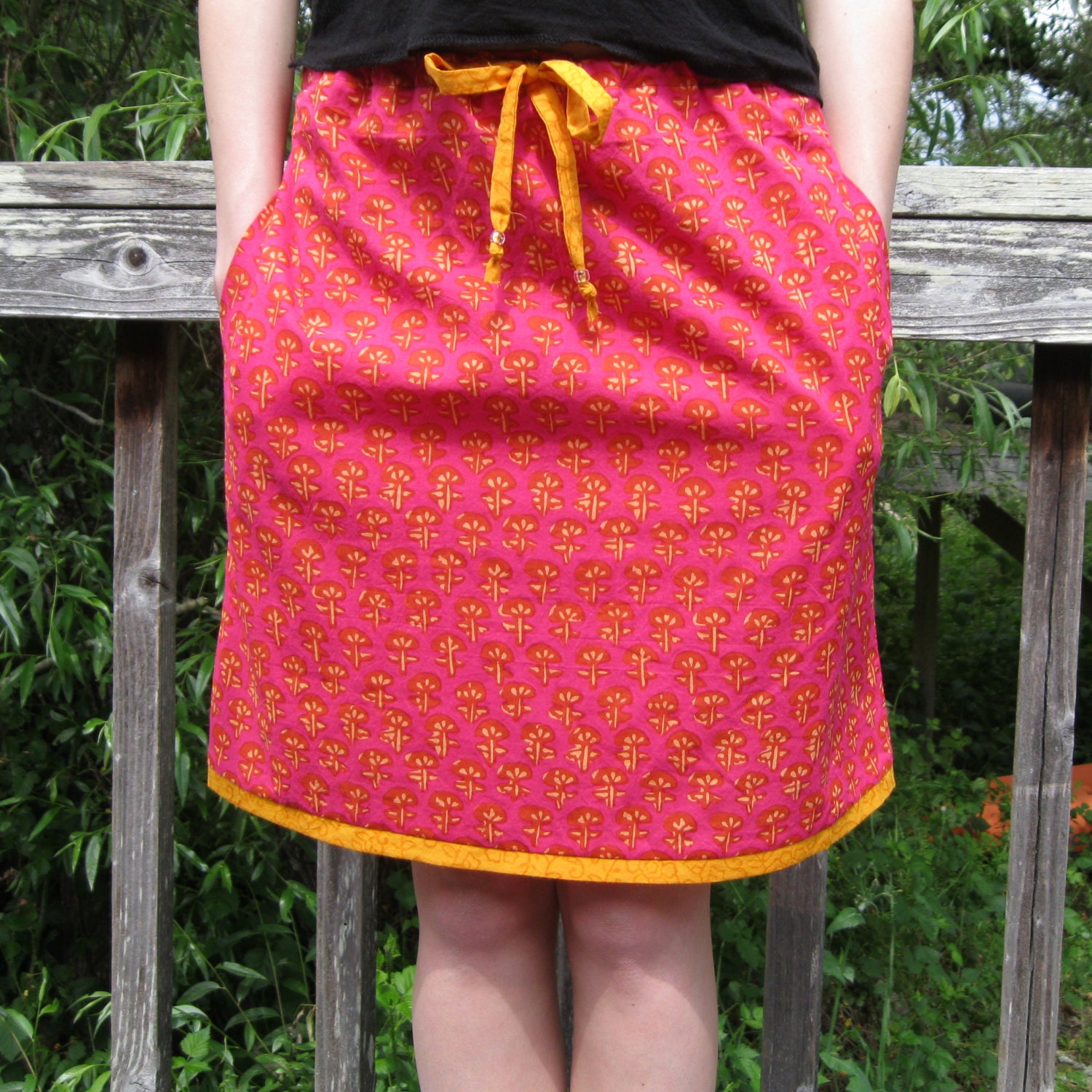 mini skirt with side pockets drawstring waist handmade for women and juniors hips to 38"