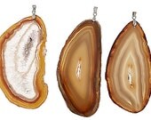 Very Large Natural Brownish  Agate Slabs with Rhodium Bail - 1 piece - 0500