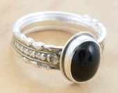 Spoon Ring with Black Onyx, Upcycled Sterling Silver, Size 7