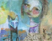 COYOTE SYMBOL - 4x6 mixed media art print by Mindy Lacefield