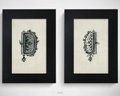 Custom Set of 2 Hand-Inked Original Monograms / 4x6" / on Natural Homespun Fabric / Made-to-Order / Home Decor