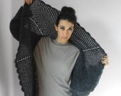 HandCrochet Circular Wrap Jacket, Coat - Denim Blue - super soft - Italian Kind Mohair - Luxury - Size M
