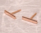 10mm x 2mm 14k Rose Gold Bar Stud Earrings Modern Pink Gold by SARANTOS