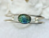 Bangle Bracelet in Green Blue Dichroic Fused Glass BL0020