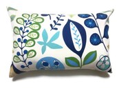 ONE Navy Blue Sky Blue Turquoise Green Yellow White Lumbar Pillow Cover Modern Floral Foliage Design Toss Throw Accent Covers 12x18 inch