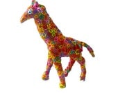polymer cay Giraffe sculpture 3D- animal Collectibles- Colorful millefiori flowers , floral patteren
