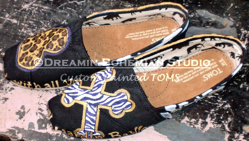 Cheetah, Zebra, Cross and Heart Hand Painted TOMS TOMS included