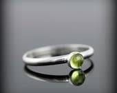 Peridot ring - recycled sterling silver ring with bezel set 4mm gemstone, August birthstone