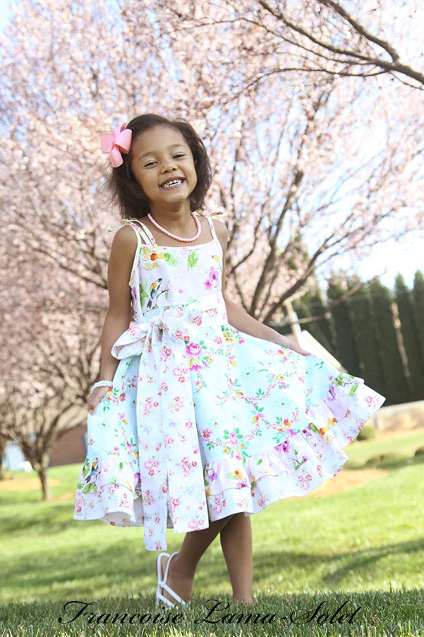 Girls Dress Easter Birthday Flower Girl Custom Twirl Dress Size 12 months  to 12 yrs - Cynthia