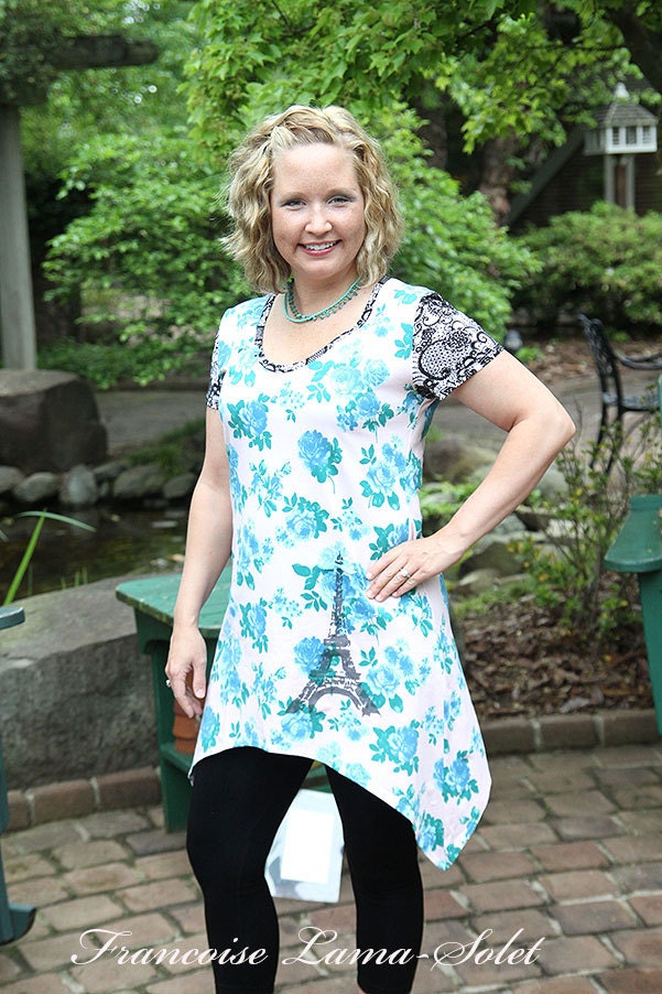 Women Asymmetrical Eiffel tower Tunic knit top  Custom size S To XL - La Romance de Paris