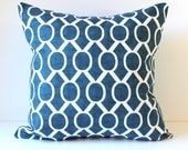 Decorative Pillow Cover - Navy Blue & White Sydney Trellis - 18 x 18 Accent Cushion - Nautical Nursery Decor Children Dorm Beach Summer