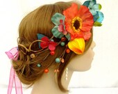 Tropical Flower Crown, Summer Bride, Floral Crown, Rainbow Flower Crown, Fairy Wedding, Woodland Wedding, Woodland Crown, Boho Hair Wreath